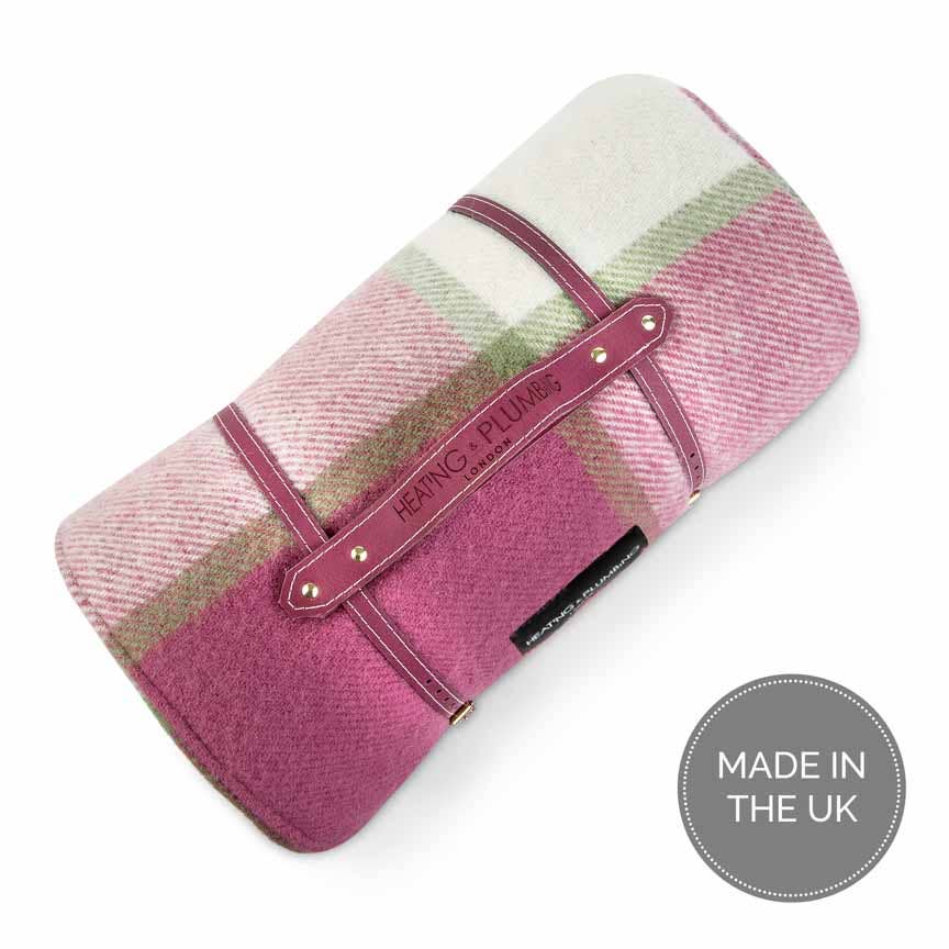 Pure new wool picnic blanket -  Pink Checks